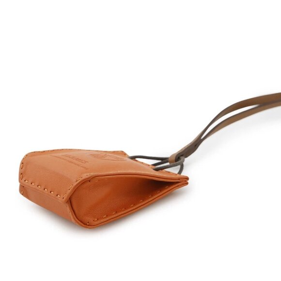 HERMES SacOrange Bag Charm Lambskin Feu/Gold - Picture 2 of 9